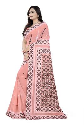 Pink Embroidered Georgette Saree With Blouse 2