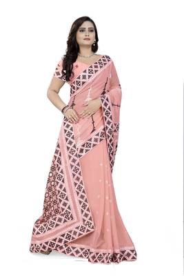 Pink Embroidered Georgette Saree With Blouse 3
