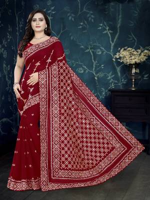 Maroon Embroidered Georgette Saree With Blouse 1