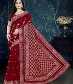 Maroon Embroidered Georgette Saree With Blouse