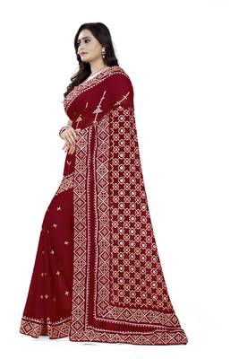 Maroon Embroidered Georgette Saree With Blouse 2