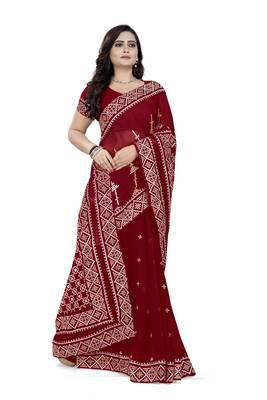 Maroon Embroidered Georgette Saree With Blouse 3