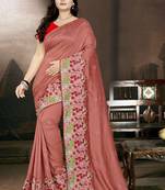Pink Embroidered Poly Silk Saree With Blouse