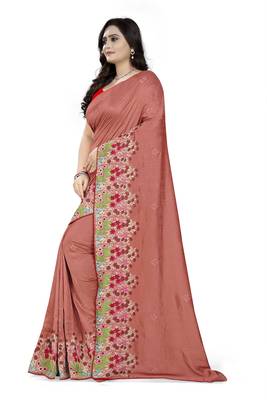 Pink Embroidered Poly Silk Saree With Blouse 2