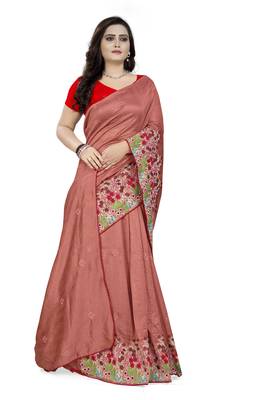 Pink Embroidered Poly Silk Saree With Blouse 3