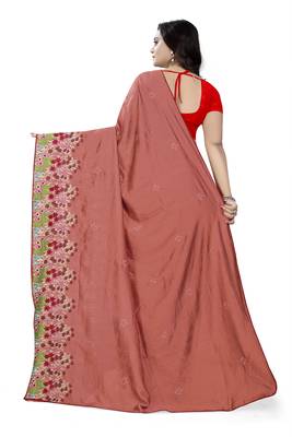 Pink Embroidered Poly Silk Saree With Blouse 4