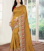 Yellow Embroidered Poly Silk Saree With Blouse