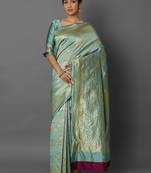 Silver  woven cotton silk saree with blouse