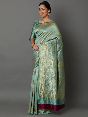 Silver  woven cotton silk saree with blouse 3