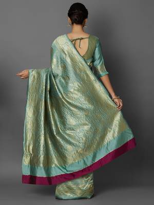 Silver  woven cotton silk saree with blouse 4