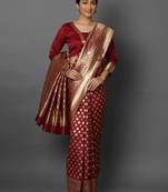 Maroon woven cotton silk saree with blouse