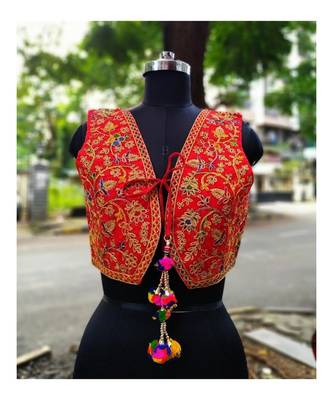 Red Coloured Based Foil Mirror Worked Kutch Embroidered Velvet Designer Jacket 1