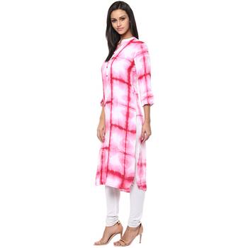pink rayon straight  tie& die  kurti 1