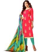 Pink Embroidered Silk Blend Unstitched Salwar With Dupatta