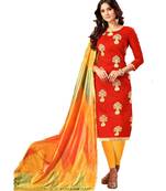 Red Embroidered Silk Blend Unstitched Salwar With Dupatta