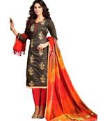 Grey Embroidered Silk Blend Unstitched Salwar With Dupatta