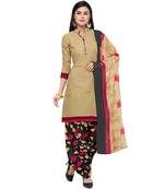 Beige Geometric Print Blended Cotton Salwar