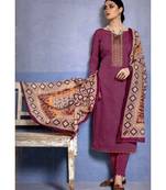 Purple Embroidered Cotton Unstitched Salwar With Dupatta