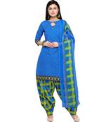 Blue Floral Print Blended Cotton Salwar