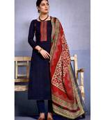 Blue Embroidered Cotton Unstitched Salwar With Dupatta