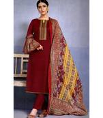 Maroon Embroidered Cotton Unstitched Salwar With Dupatta
