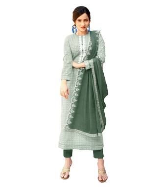 Green Embroidered Cotton Unstitched Salwar With Dupatta 1