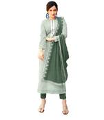 Green Embroidered Cotton Unstitched Salwar With Dupatta