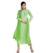 Green Embroidered Cotton Unstitched Salwar With Dupatta