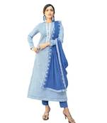 Blue Embroidered Cotton Unstitched Salwar With Dupatta