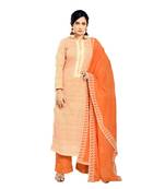 Orange Embroidered Cotton Unstitched Salwar With Dupatta