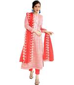 Red Embroidered Cotton Unstitched Salwar With Dupatta