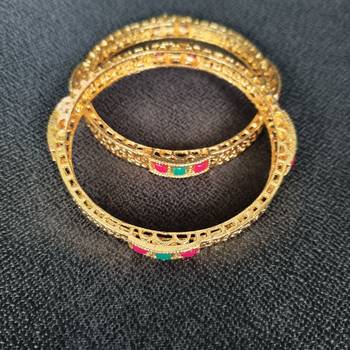 Multi Green Maroon Stone Golden Bangles 1