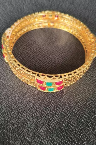 Multi Green Maroon Stone Golden Bangles