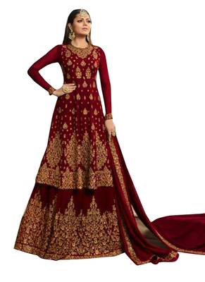 Maroon Embroidered Georgette Salwar 1