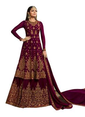 Purple Embroidered Georgette Salwar 1