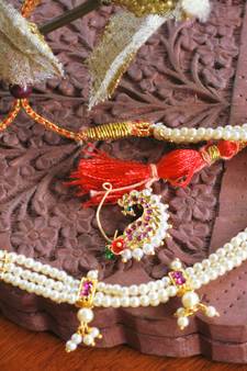 White pearl Maharastrian choker necklace with nath nose ring