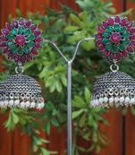 Purple and green oxidized jhumki earrings