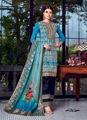 Sky-blue embroidered silk salwar 1