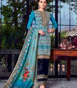 Sky-blue embroidered silk salwar