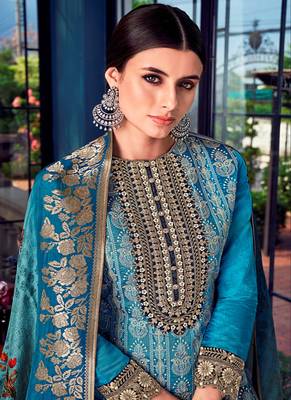 Sky-blue embroidered silk salwar 2