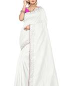 white plain silk blend saree with blouse