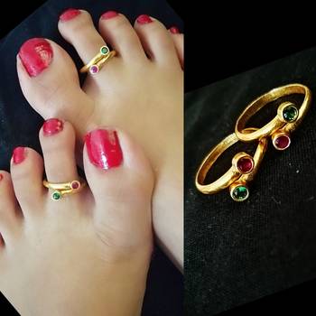 Gold Plated Pink & Green Stone Toe-rings 1
