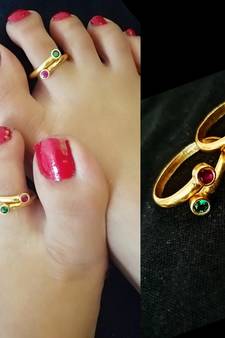 Gold Plated Pink & Green Stone Toe-rings