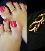 Gold Plated Pink & Green Stone Toe-rings