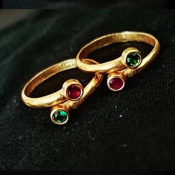 Gold Plated Pink & Green Stone Toe-rings 2
