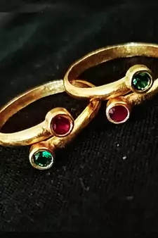 Gold Plated Pink & Green Stone Toe-rings