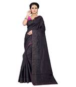 black plain silk blend saree with blouse