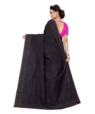 black plain silk blend saree with blouse 3
