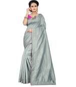 grey plain silk blend saree with blouse