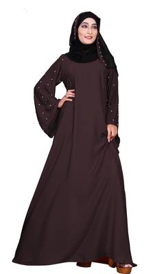 Justkartit Women'S Party Wear Nida Plain Abaya Burka With Hijab Scarf  1